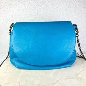 Valentina Fiore Leather Crossbody Bag Womens OS Turquoise Blue Purse Saddlebag